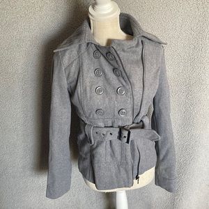 New Look Women's Winter Coat Suit Jacket Size Small Gray Waist Belt Winter